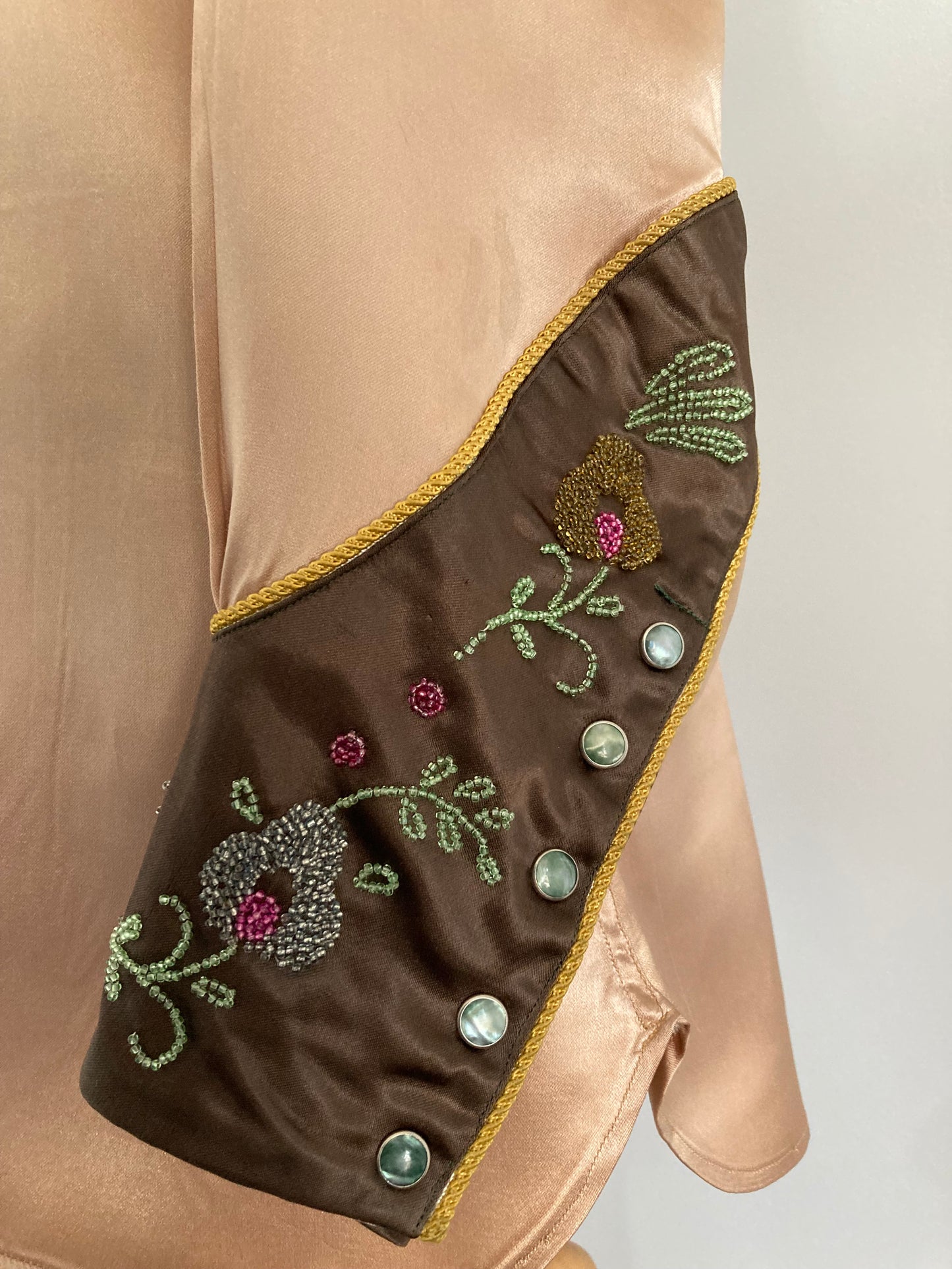 1940/50s Beaded Embroidered Satin Western Shirt, Size L