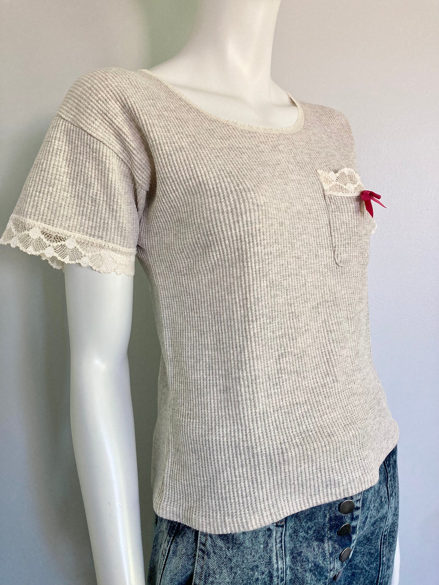 1990s Granny Core Waffle Knit Top, Size S