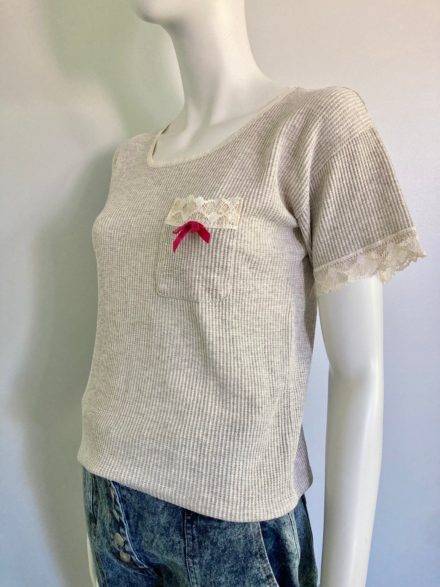 1990s Granny Core Waffle Knit Top, Size S