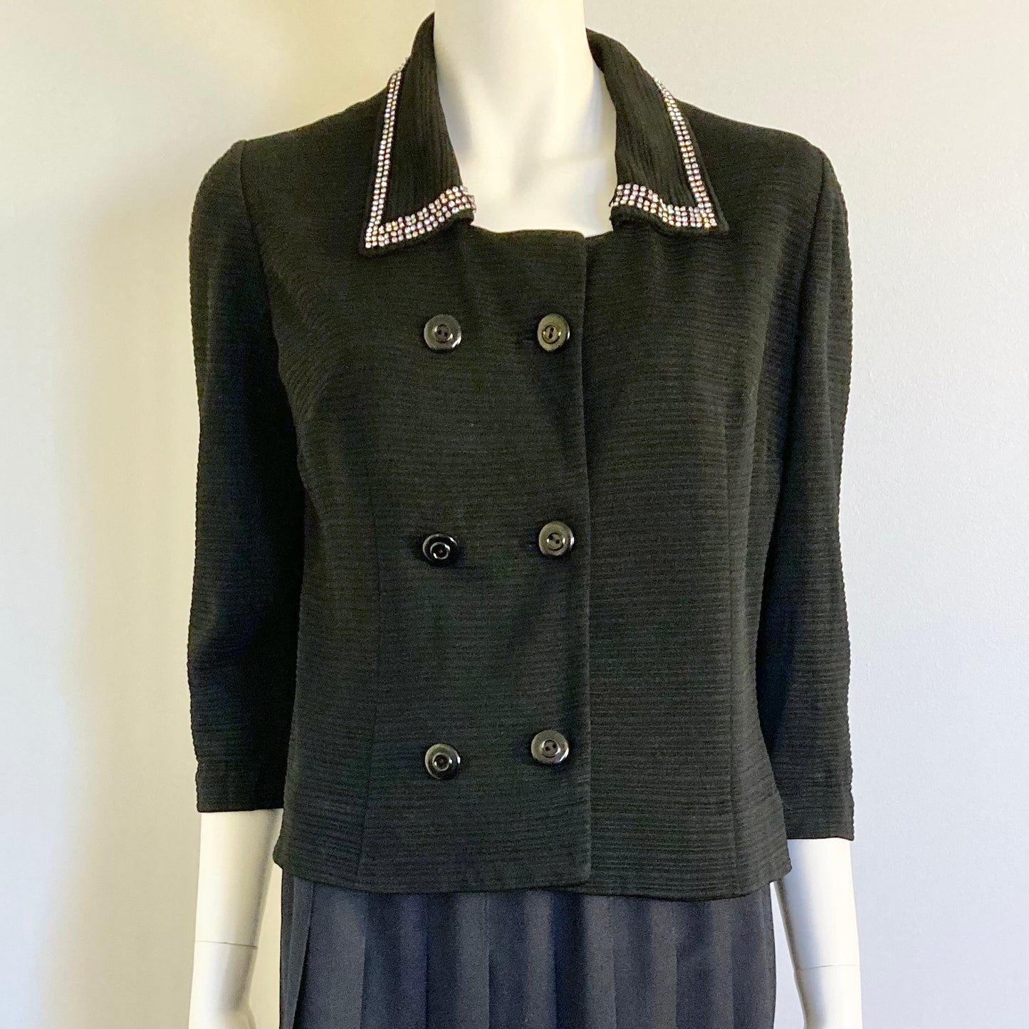 1960's Rhinestone Trimmed Knit Jacket by Miss Sun Valley, Size M