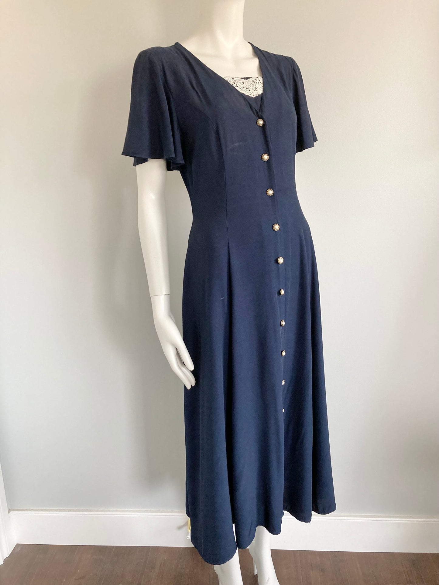 1990s Rayon Fit and Flare Day Dress, Size S