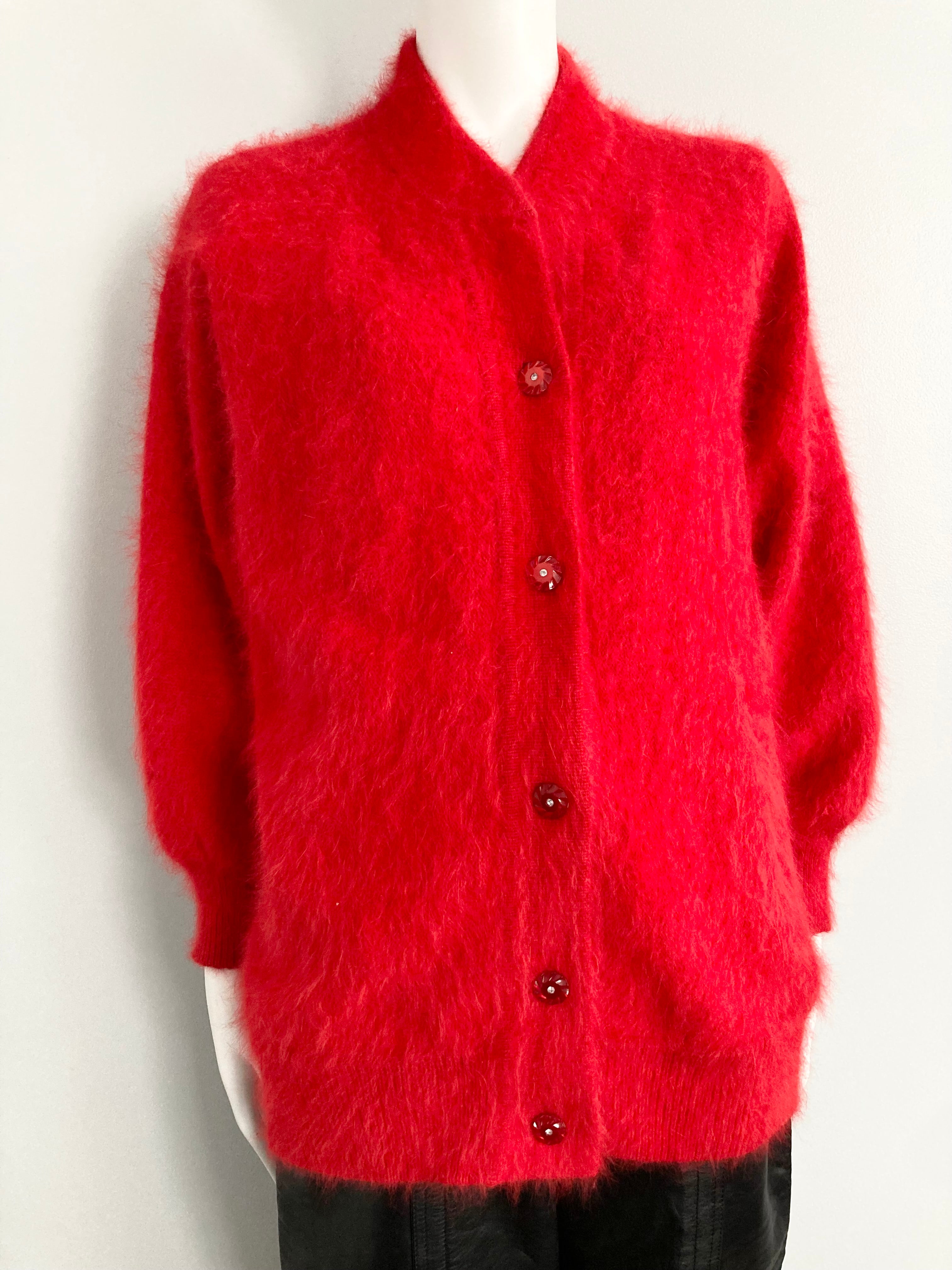 80s Red Angora Oversized Cardigan, Size M – Antiquaire Boutique