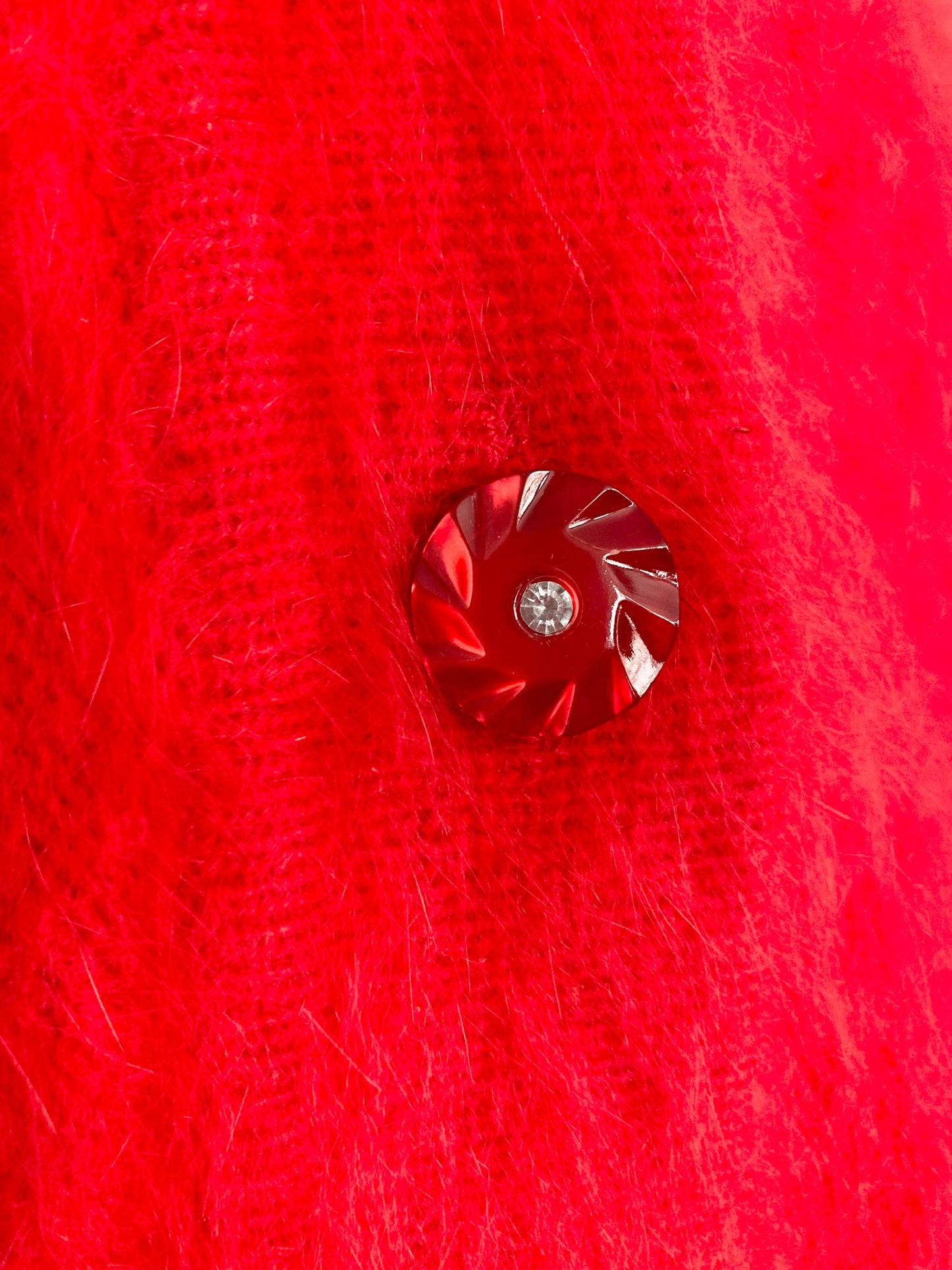 80s Red Angora Oversized Cardigan, Size M