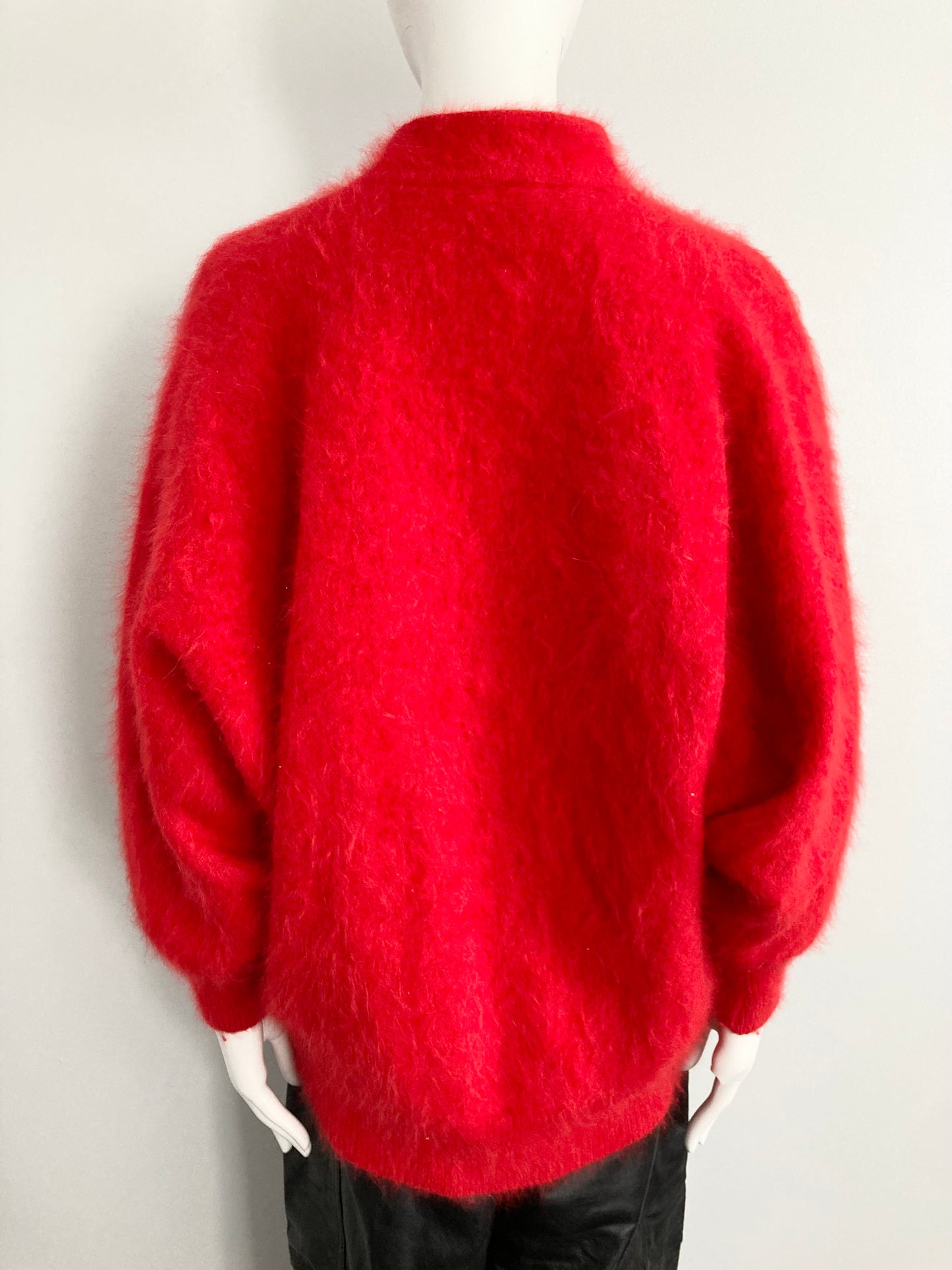 80s Red Angora Oversized Cardigan, Size M
