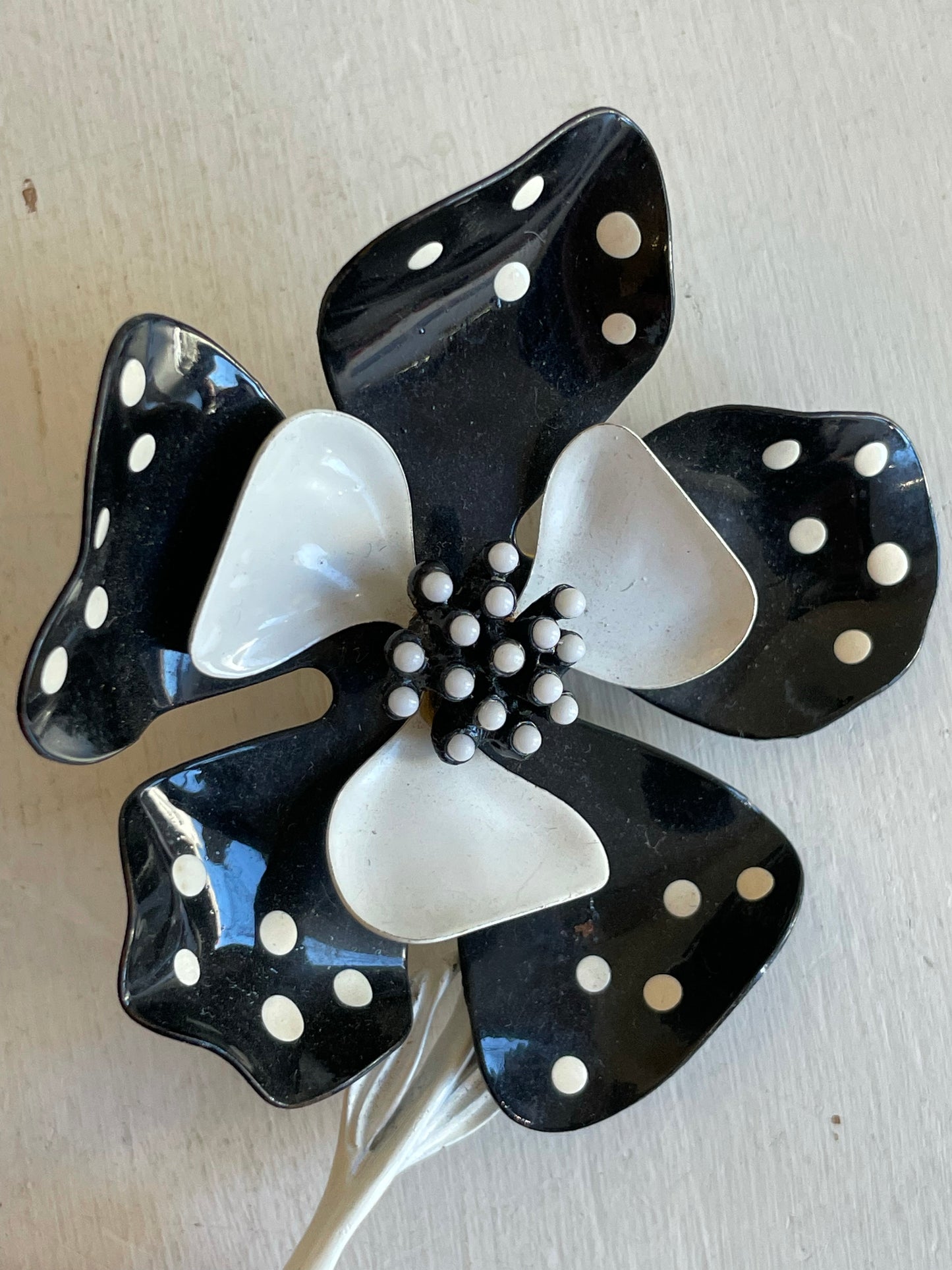 1960s Black & White Enamel Flower Brooch